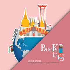 Naklejka premium Landmarks of Thailand on the globe.Thailand travel concept . Booking now