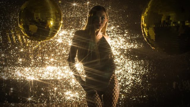 almost naked sexy dancer with discoball