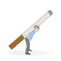 a man stands bent under the weight of a cigarette. concept of smoking dependence. vector illustration.