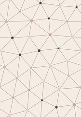 Dots with connections, seamless triangles pattern. Beige background. Vector repeating texture.