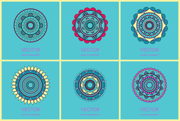 Simple mandalas collection. Hand drawn illustration. Vector background.