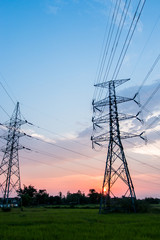 silhouette of high voltage electrical pole structure