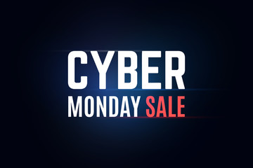 Annual cyber monday sale illustration. Dark glowing blue background