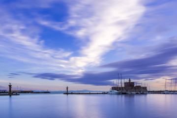 Agios Nikolaos fortress on the Mandraki harbour of Rhodes Greece