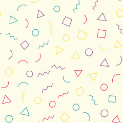 Seamless memphis pattern 80's-90's styles on a beige background. Trendy memphis style. Vector repeating texture.