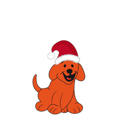 Cheerful puppy in a Santa Claus hat