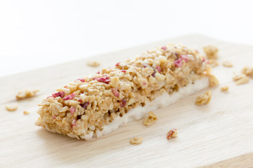 cereal bar on chopping wood