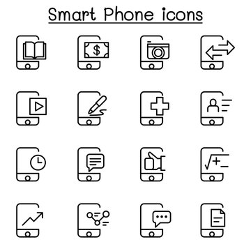 Smartphone icon set in thin line style