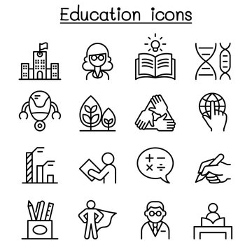 Education & Learning icon set in thin line style