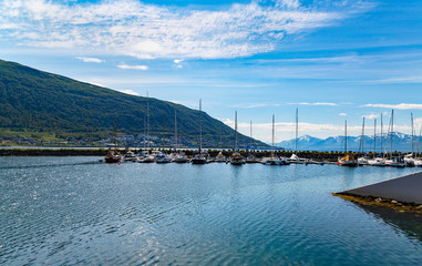 Beautiful harbour view in Tromso town, Norway, Scandinavia