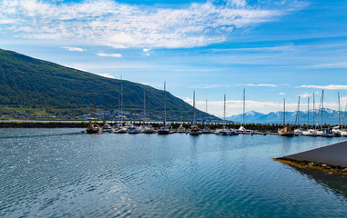 Fototapeta premium Beautiful harbour view in Tromso town, Norway, Scandinavia