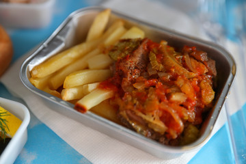 A set meal served on the plane