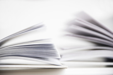 Macro view of book pages. Love reading concept with two white books