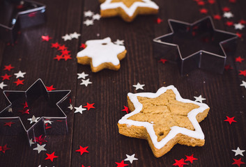 Gingerbread cookies christmas new year star with form for cutting out cookies