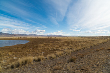 Autumn landscape with a lake in the Altai