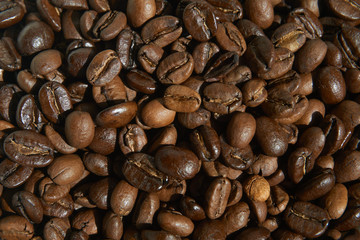 A stacked roasted coffee beans.