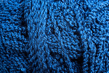 Texture of blue yarn macro