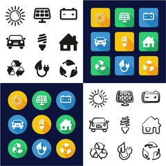 Solar Energy All in One Icons Black & White Color Flat Design Freehand Set