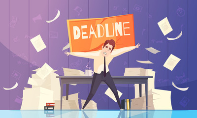 Businessman Deadline Problems Cartoon illustration 