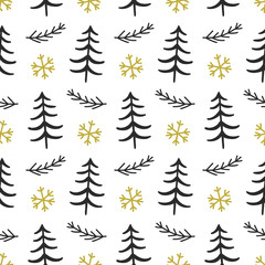 Obraz premium Scandinavian Forest trees nordic seamless pattern