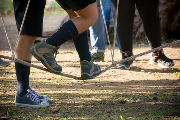 Fototapeta premium boy walking on a rope
