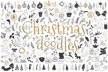 Big set of Christmas design elements in doodle style © EvgeniiasArt