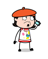 Discussing with Client on Phone - Cartoon Artist Vector Illustration