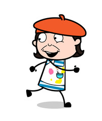 Happy Running - Cartoon Artist Vector Illustration