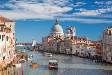 Grand Canal with boats in Venice, Italy