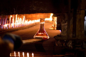 Picture from glass blower factory , Glassworks glass manufacturing process  
