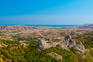 View of a small town near the sea