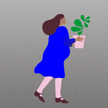 Pregnant woman carrying a potted plant