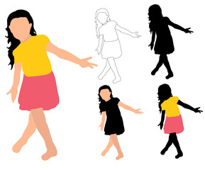 Obraz premium silhouette little girl dancing, sketch