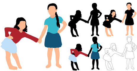 silhouette of little girls playing, friendship