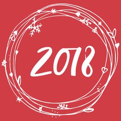 Hand drawn lettering greeting card with calligraphy for 2018 Happy New Year. Vector illustration