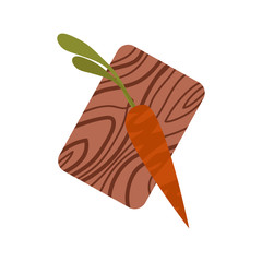Dark Orange Carrot with Tops on Chopping Board