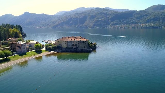 Aerial 4K - Lierna - Lago di Como (IT) - Vista del Castello nel borgo antico 