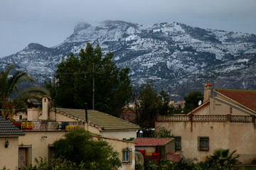 Fototapeta na wymiar Lorca con nieve, snow in Murcia, Spain