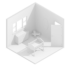 3d isometric rendering of aqua child bedroom