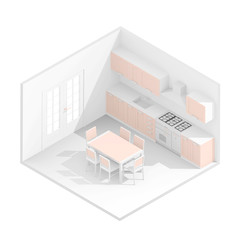 3d isometric rendering of domestic kitchen