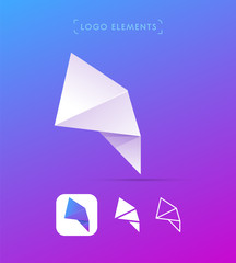 Origami paper abstract wing logo template. Vector material design, flat, line-art styles. Application icon