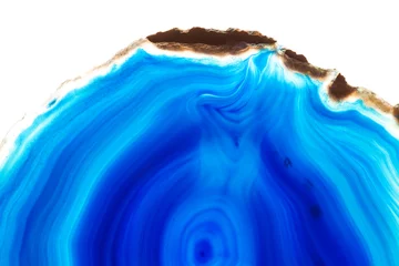 Papier Peint photo Lavable Cristaux Résumé fond - section transversale minérale agate bleu isolé sur fond blanc