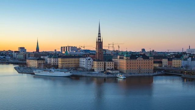 Time Lapse video of Stockholm Gamla Stan skyline day to night in Sweden, Timelapse 4K