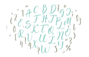 Handwritten calligraphy font. Vector alphabet. Hand drawn letters
