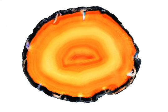 Abstract background - orange agate mineral cross section isolated on white background
