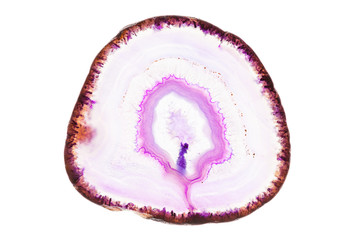 Abstract background - pink agate mineral cross section isolated on white background