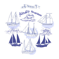 Background with ships and waves