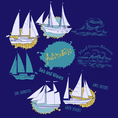 Background with ships and waves