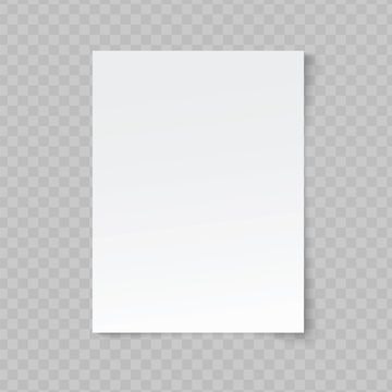 Vector blank sheet of paper on transparent background.