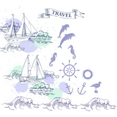 Background with ships and waves